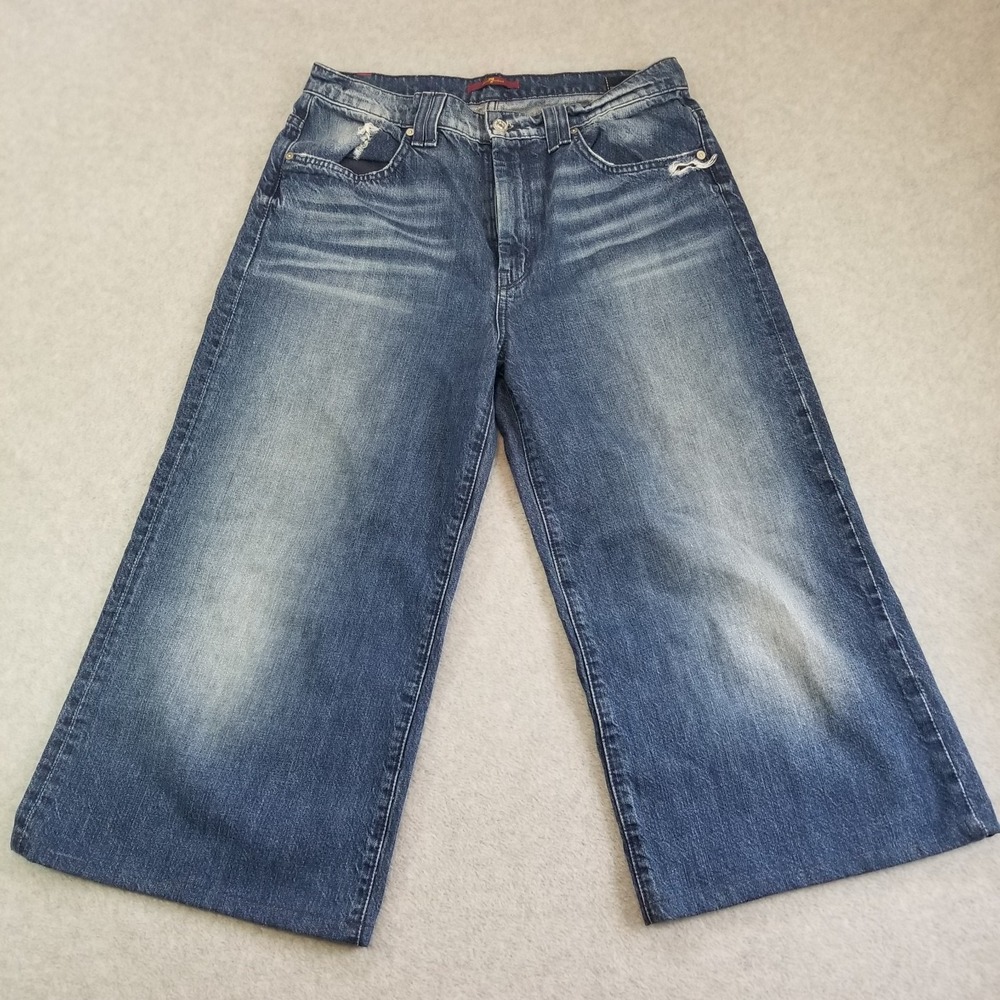 7 For All Mankind Jeans Womens Size 31 Blue Wide Leg Crop Gaucho Made in USA Y2K